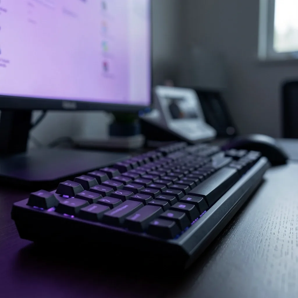 Entorno de trabajo de desarrollo con terminal y teclado mecánico